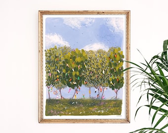 Tree Climbers Art Print | Playful Wall Art | Children's Bedroom Watercolor | Nursery Poster | Giclee | Gouache Painting | Gallery Wall Set