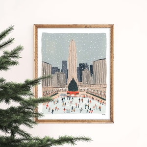 Christmas at Rockefeller Center Art Print | Ice Skating Art | New York Skyline | NYC Wall Art | NYC Watercolor | Gallery Wall Set | Giclee