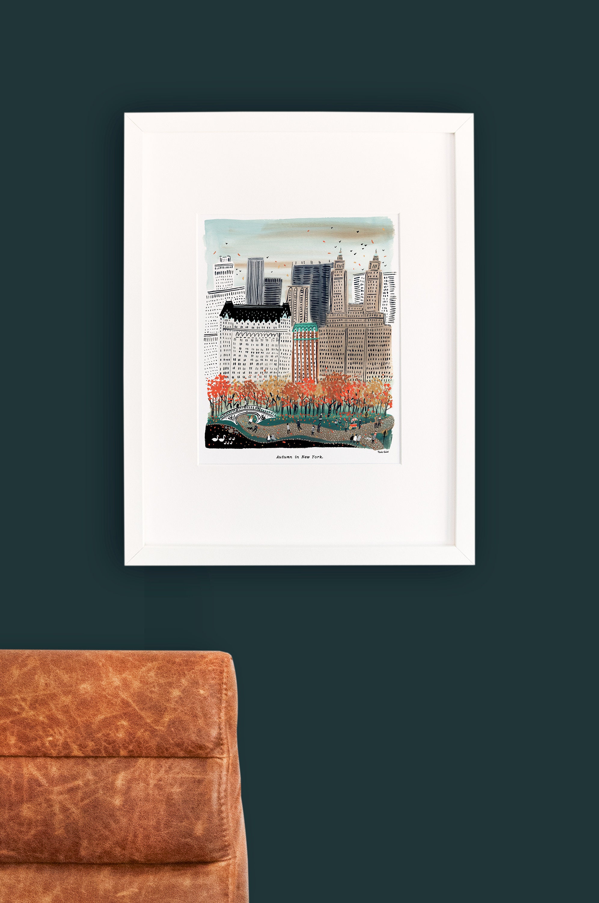 Discover Autumn in New York City Art Print | Central Park Art | New York Skyline | NYC Wall Art | NYC Watercolor | Gallery Wall Set | Gouache Art Poster