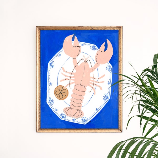 Blush Lobster Art Print | Foodie Wall Art | Modern Home Decor | Ocean Poster | Kitchen Wall Hanging | Gouache Painting | Gallery Wall Set