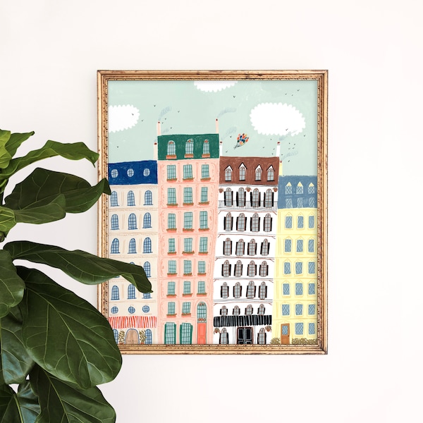 Paris Buildings Art Print | Colorful Architecture | France Home Decor | Parisian Poster | Nursery Wall Art | Children's Bedroom | Giclee