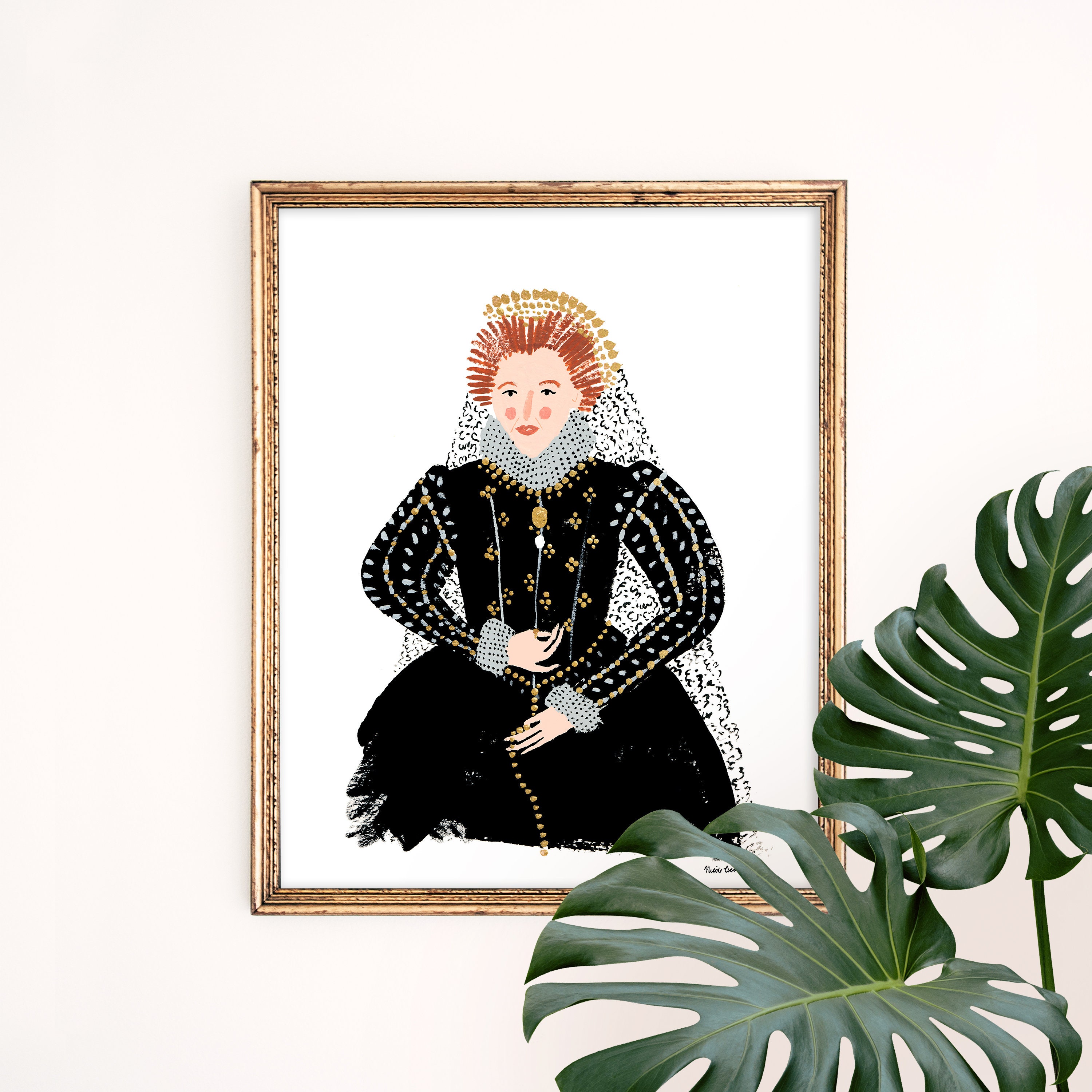 Queen Elizabeth I Art Print | England Monarchy Wall Decor | British Royalty Painting | Sketchbook | Gallery Wall Set | Gouache Illustration