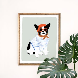 Impresión de arte bulldog francés / regalos bulldog francés / decoración del hogar bulldog francés / Paris Giclee / conjunto de pared de la galería / ilustración gouache