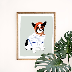 Impresión de arte bulldog francés / regalos bulldog francés / decoración del hogar bulldog francés / Paris Giclee / conjunto de pared de la galería / ilustración gouache