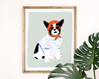 French Bulldog Art Print | French Bulldog Gifts | French Bulldog Home Decor | Paris Giclee | Gallery Wall Set | Gouache Illustration