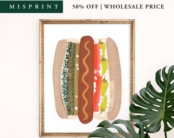 24X30 Inches | MISPRINT | Chicago Style Hot Dog Art Print | 50% Off | Wholesale Price | Wall Art | Poster | Baby Nursery Painting | Vintage