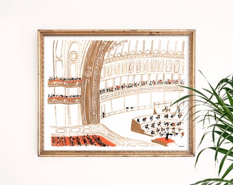 Orchestra Hall Art Print | Theatre Wall Decor | Musical Wall Art | Giclee Poster | String Wall Hanging | Gouache Painting | Gallery Wall Set