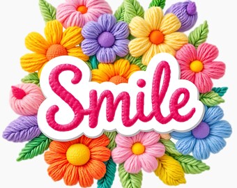 Crochet Style Flower Bouquet Clipart, Smile PNG (Digital Download)