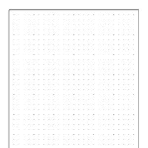 May include: A white dot grid pattern on a rectangular sheet of paper. The dots are evenly spaced and gray. The paper has a black border. The dot grid is a useful tool for drawing, sketching, and note-taking.