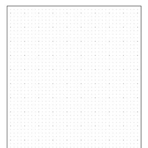 Könnte beinhalten: Ein rechteckiges, leeres Notizbuch mit Punktraster und schwarzem Rand. Das Raster besteht aus gleichmäßig verteilten, kleinen grauen Punkten, die als Leitfaden zum Schreiben oder Zeichnen dienen. Das Papier ist weiß, und das Design ist schlicht und funktional.