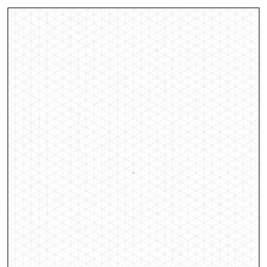 May include: A white sheet of paper featuring a light grey isometric grid pattern. The grid consists of evenly spaced lines creating a series of interconnected triangles. The paper is framed by a black border.