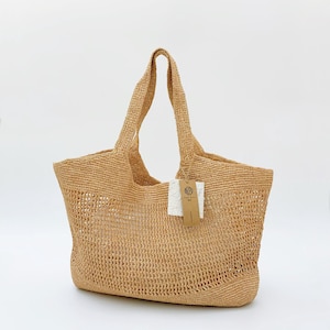 Handwoven Raffia Tote Bag, Eco Friendly Straw Bag, Large Capacity Beach Vacation Bag, French Style Boho Shoulder Handbag for Women