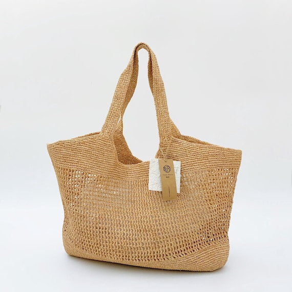Handwoven Raffia Tote Bag, Eco Friendly Straw Bag, Large Capacity Beach Vacation Bag, French Style Boho Shoulder Handbag for Women