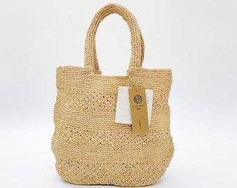 Handwoven Raffia Tote Bag, Large Straw Beach Bag, Boho Summer Vacation