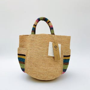 Borsa tote in rafia a righe color block intrecciata a mano – Borsa a tracolla grande da spiaggia estiva in stile designer