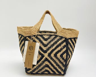 Handgewebte Bast Tragetasche, Colorblock Stroh Strand Handtasche, schicke Sommer Schultertasche