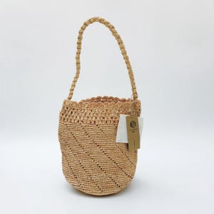 Borsa a secchiello in rafia intrecciata a mano, borsetta da spiaggia in paglia naturale, borsa a tracolla per vacanze in stile francese