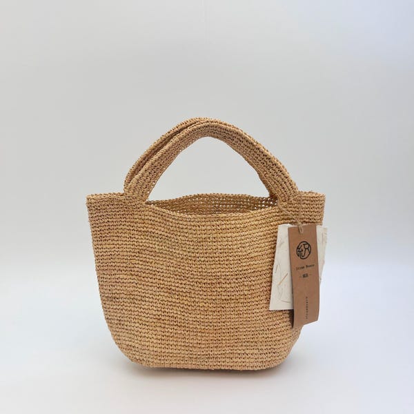 Bolso de mano de rafia y paja, bolso pequeño tejido a mano, mini bolso de paja, bolso de playa para el verano, regalo para ella.