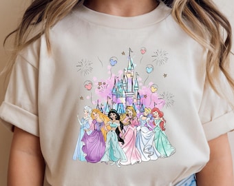 Aquarell Schloss Kleinkind Shirt, Disney Prinzessinnen Kinder T-Shirt, Prinzessin Schloss T-Shirt, Elsa und Rapunzel Shirt, Cinderella und Ariel Shirt