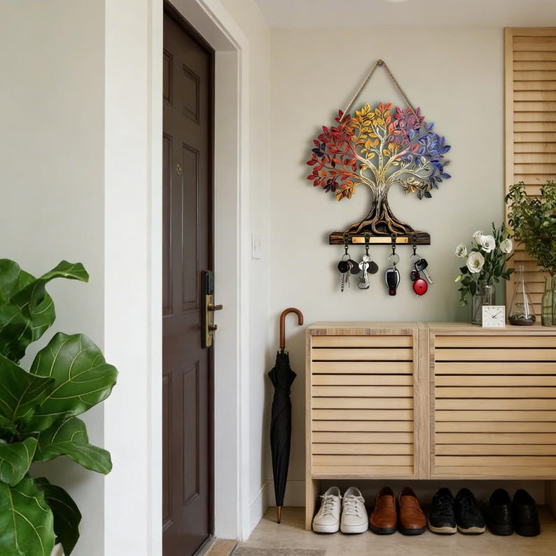 Tree of Life Key Holder, Wooden Wall Hook Rack for Entryway Decor - Etsy