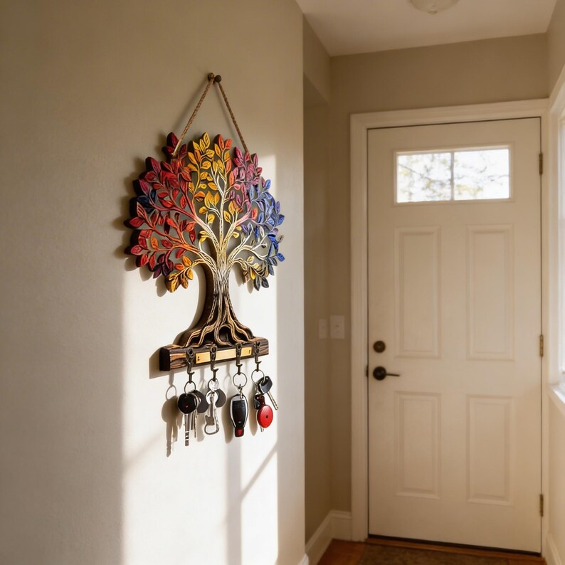Tree of Life Key Holder, Wooden Wall Hook Rack for Entryway Decor - Etsy