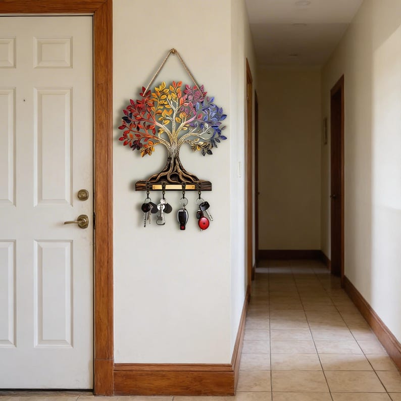 Tree of Life Key Holder, Wooden Wall Hook Rack for Entryway Decor - Etsy