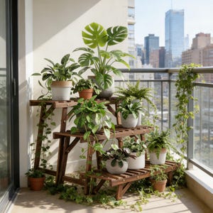 Blumenständer aus Holz, 3er-Set für Terrasse und Balkon