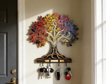 Porte-clés Arbre de vie, crochet mural en bois pour décoration d'entrée