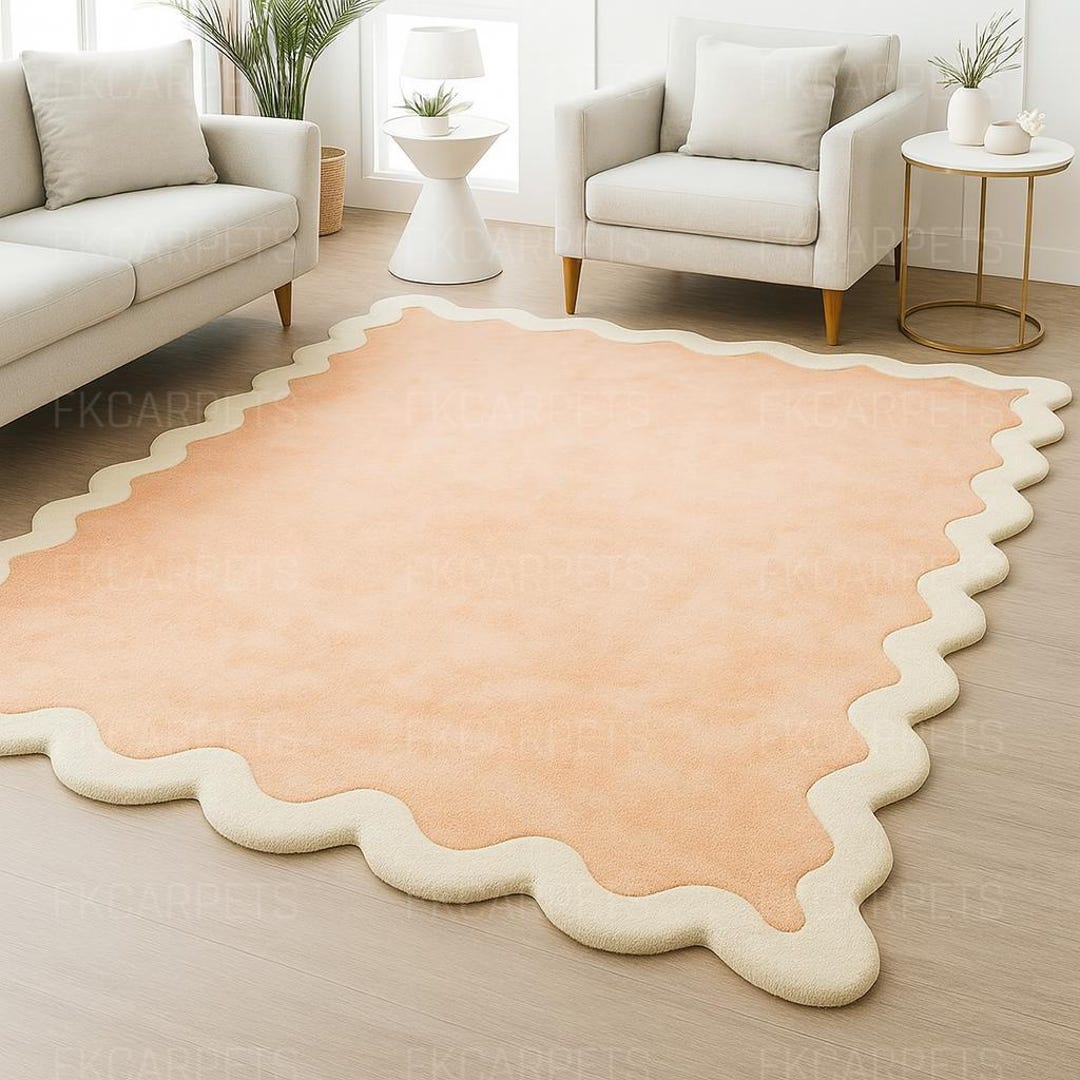 Peach Abstract Rug Peach Wavy Rug | Modern Abstract Carpet, Soft Plush Texture - Etsy