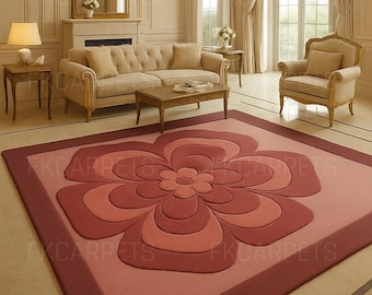 Pink Floral Rug | 3D Layered Carpet, Plush Home Decor