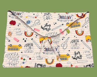 Handmade Laptop Sleeve for Teachers | Teacher Appreciation Gift | Quilted Tablet Case School Print | Padded Laptop Bag | Custom Teacher Gift