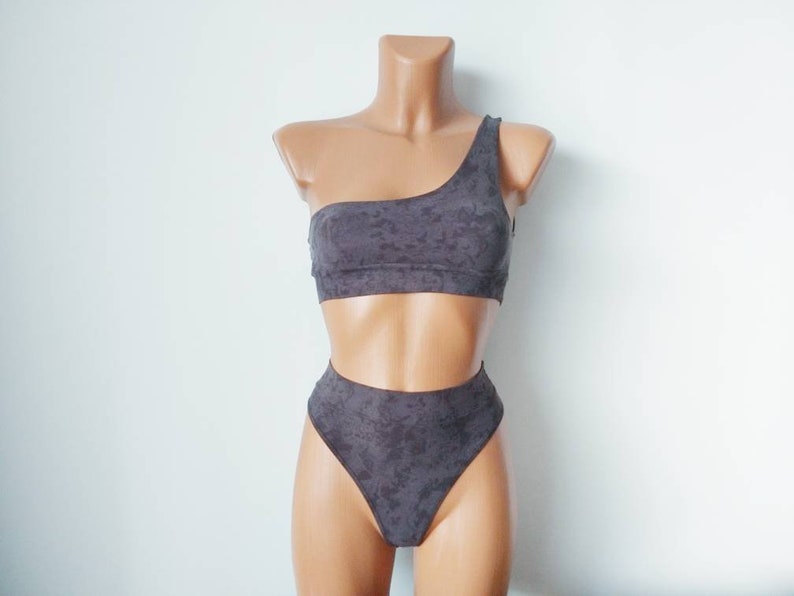 gray high waisted bikini bottoms