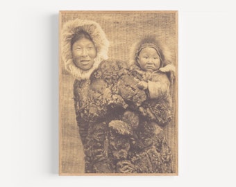 Woman and Child - Nunivak, Edward Curtis Photography, Native America Wall Art, Native America Photography, Vintage Native America Photo.