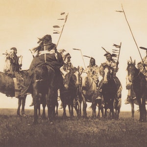 Atsina Warriors, Edward Curtis Photography, Native America Wall Art, Native America Photography, Vintage Native America Photo. image 2