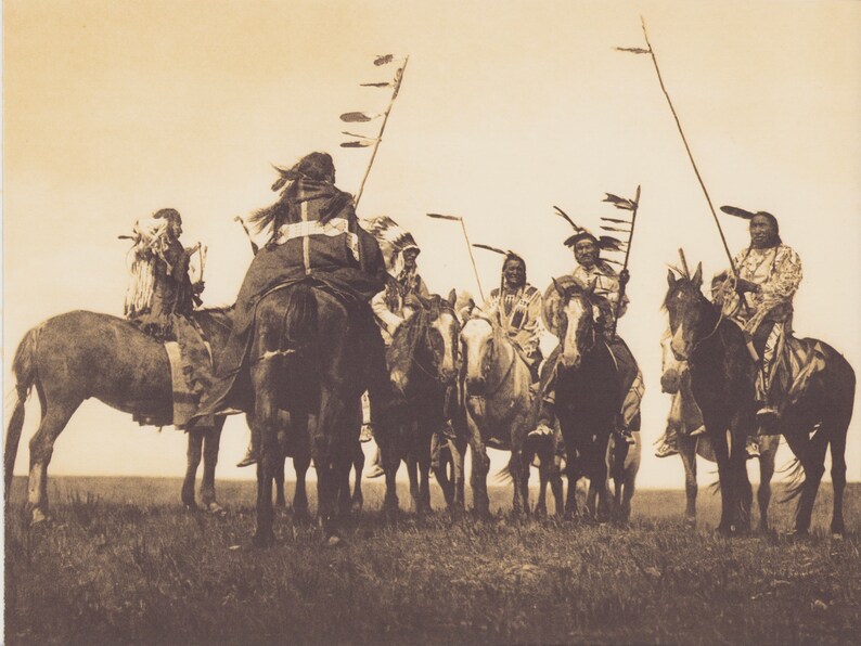 Atsina Warriors, Edward Curtis Photography, Native America Wall Art, Native America Photography, Vintage Native America Photo. image 2