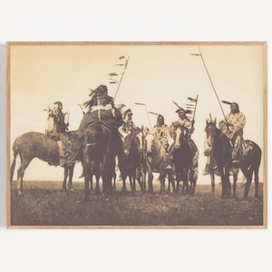 Atsina Warriors, Edward Curtis Photography, Native America Wall Art, Native America Photography, Vintage Native America Photo. image 1