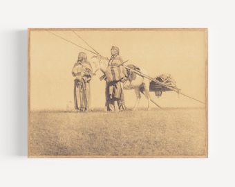 A Blackfoot Travois, Edward Curtis Photography, Native America Wall Art, Native America Photography, Vintage Native America Photo.