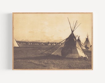 Piegan Encampment, Edward Curtis Photography, Native America Wall Art, Native America Photography, Vintage Native America Photo.