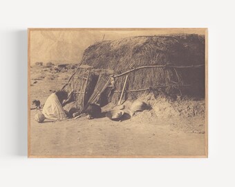 Pima Ki Edward Curtis Print, Amerikanische Geschichte, Sepia Ton Art, Monochrom, Tribal, Kunstwerk, Druck