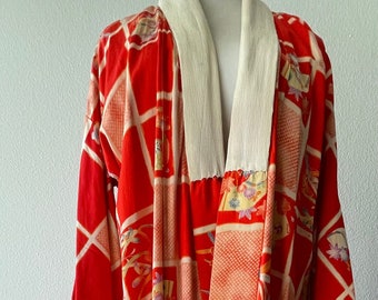 1920's Antique Momi Red Silk Safflower Dye Naga Juban Kimono
