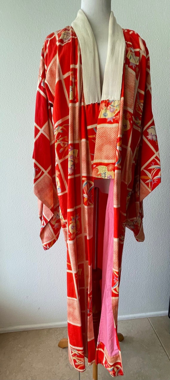 Vintage Antique Naga Juban Kimono Red Silk