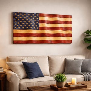 Plany budowy powiewającej drewnianej flagi amerykańskiej DIY | Rustykalna duża rama | Drewniane flagi ścienne (pobieranie cyfrowe w formacie SVG)