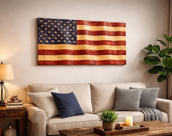 DIY Waving Wooden American Flag Build Plans | Rustic Large Framed | Wood Wall Art Decor Flags (Digital Download SVG)