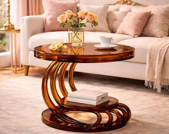 Modern Clear Acrylic End Table DIY Build Plan | Epoxy Round Side Table Plans, Minimalist Sofa & Coffee Table | Bonus Printable Wall Decor