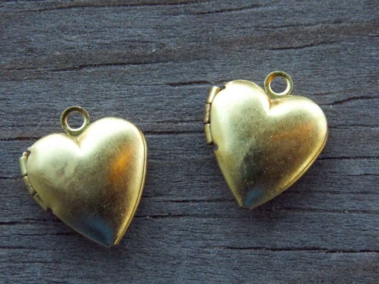 6 Brass Heart Locket Charms 15mm Etsy