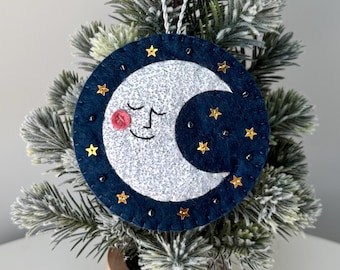 Crescent Moon Ornament | Handmade Felt Christmas Decor | Night Sky Ornament