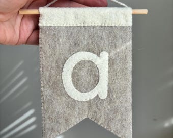 Felt Initial Pennant Flag | Handmade Lowercase Letter Wall Hanging | Nursery & Playroom Decor
