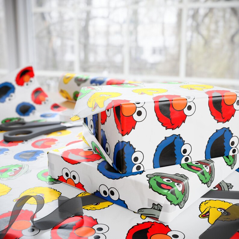 Elmo Wrapping Paper Sesame Street Wrapping Paper | Elmo Cookie Monster Oscar Pattern - Etsy ...