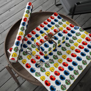 Elmo Wrapping Paper Sesame Street Wrapping Paper | Elmo Cookie Monster Oscar Pattern - Etsy