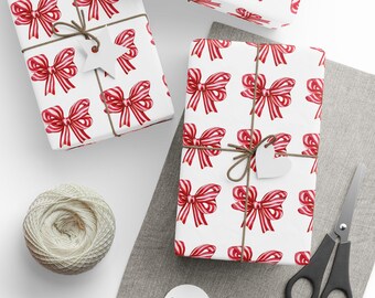 Red Ribbon Bow Pattern Wrapping Paper | Holiday Gift Wrap, Valentine Decor